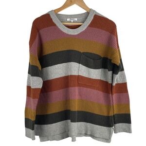 Madewell Striped Colorblock Ribbed Pocket Sweater Large Cotton Blend Earth Tones